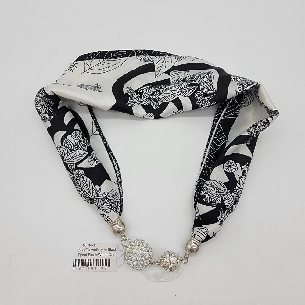 NWT Black White Floral Scarf Ladies Hair Headband Wraps Bling Rhinestones NEW‎